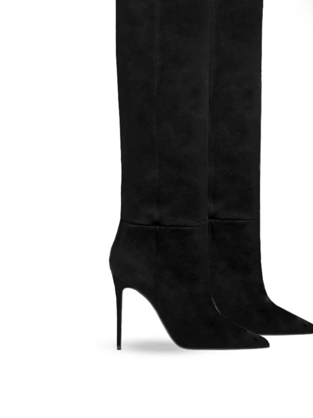 Knee-High Pointed Stiletto Boots in Black